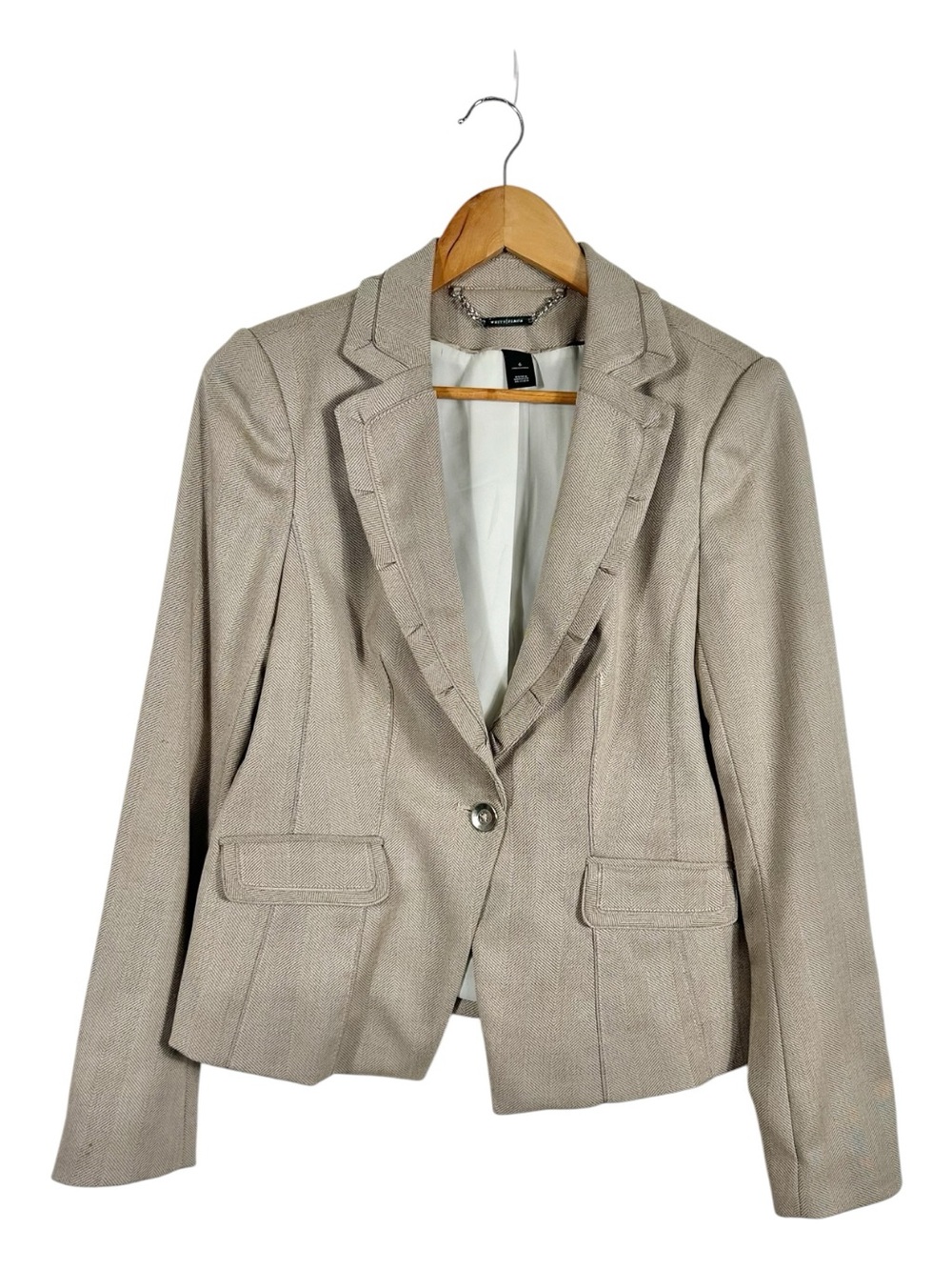 White House Black Market Tan Ruffle Trim Blazer Size 6